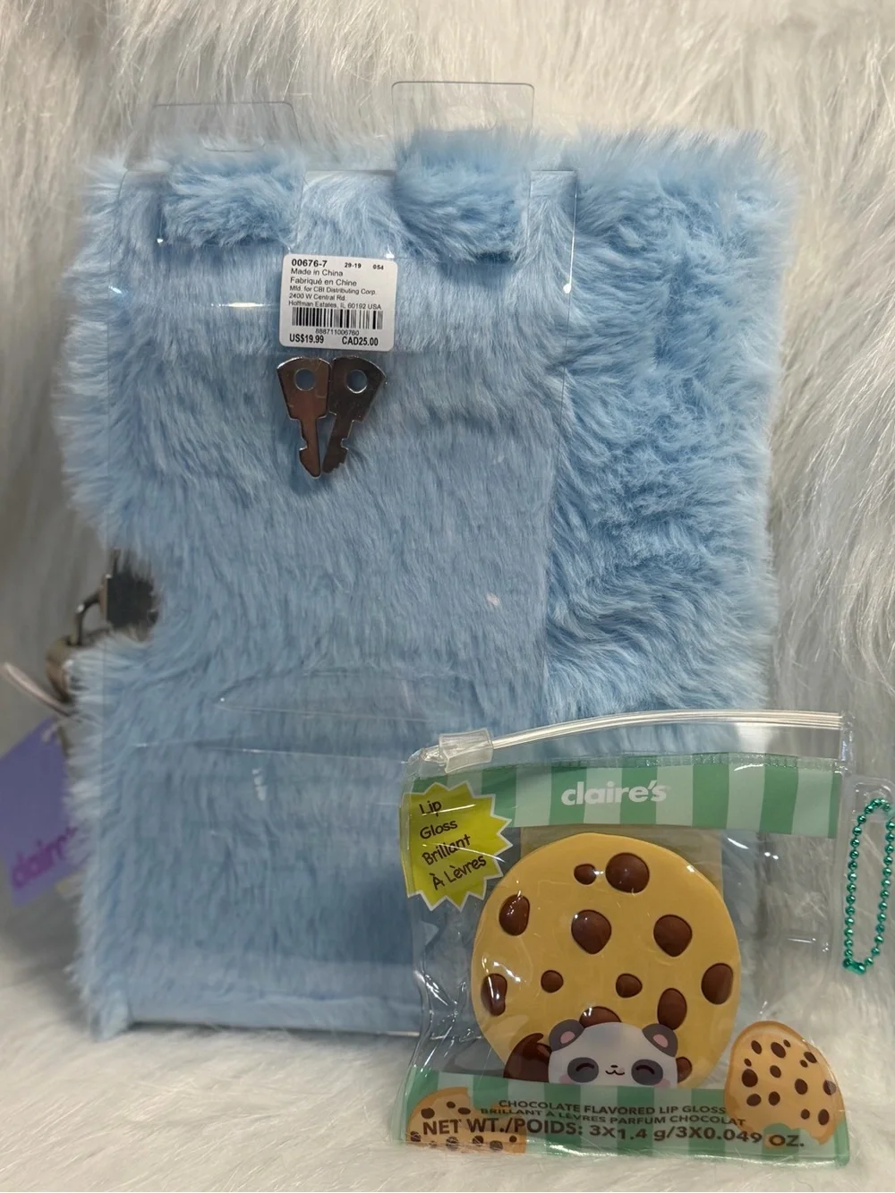 Blue Plush Unicorn Journal with Lock - Sparkle Rhinestone Accent’s & Lip Gloss